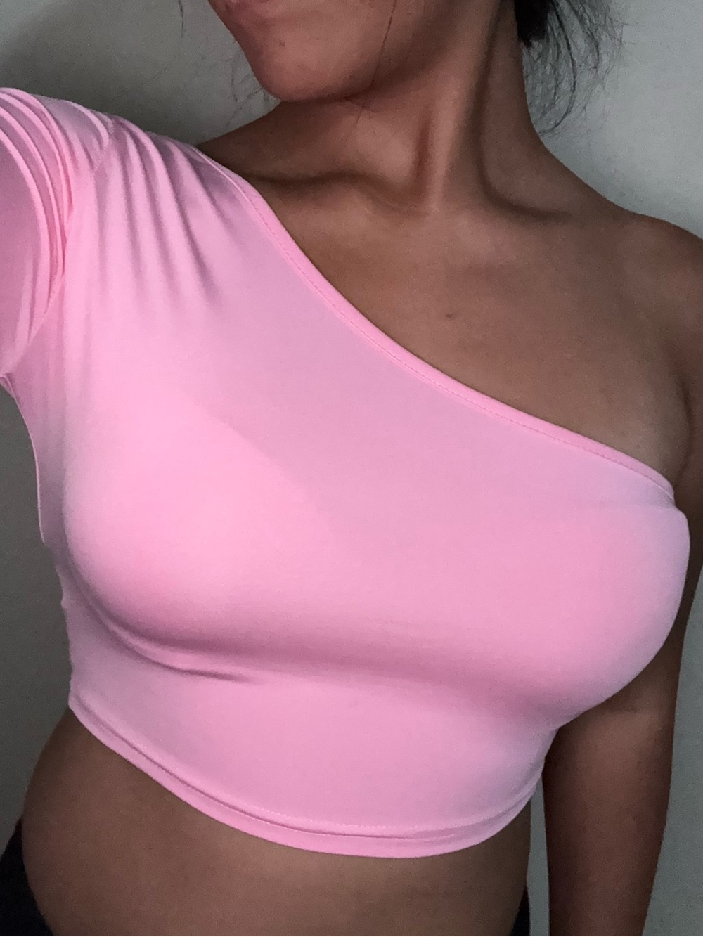 Asymmetric One-Shoulder Crop Top in Light Pink